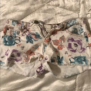 Floral denim shorts